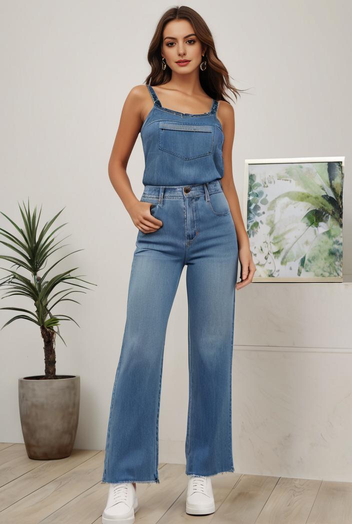 relaxed fit denim jumpsuit with slant pockets non elastic washed denim overalls women s denim apparel 127060