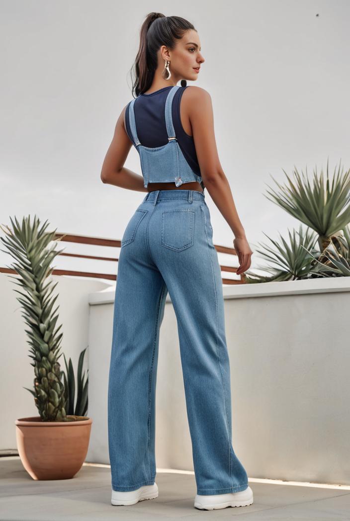relaxed fit denim jumpsuit with slant pockets non elastic washed denim overalls women s denim apparel 127067