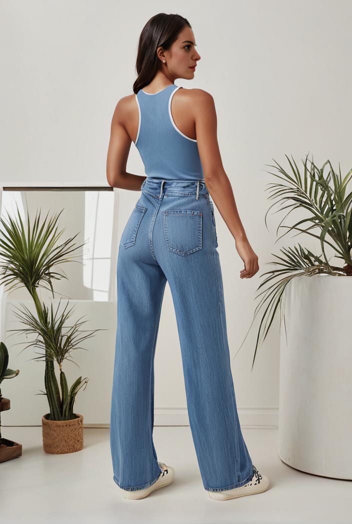 relaxed fit denim jumpsuit with slant pockets non elastic washed denim overalls women s denim apparel 127072