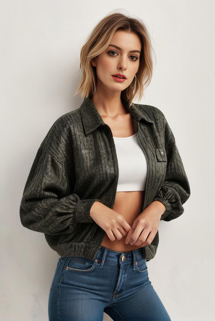 sequin bomber jacket with zipper closure and long sleeves stylish women s outerwear 128767