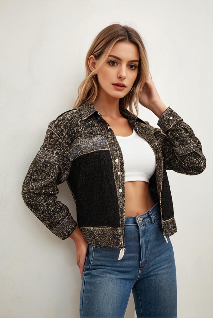 sequin bomber jacket with zipper closure and long sleeves stylish women s outerwear 128771