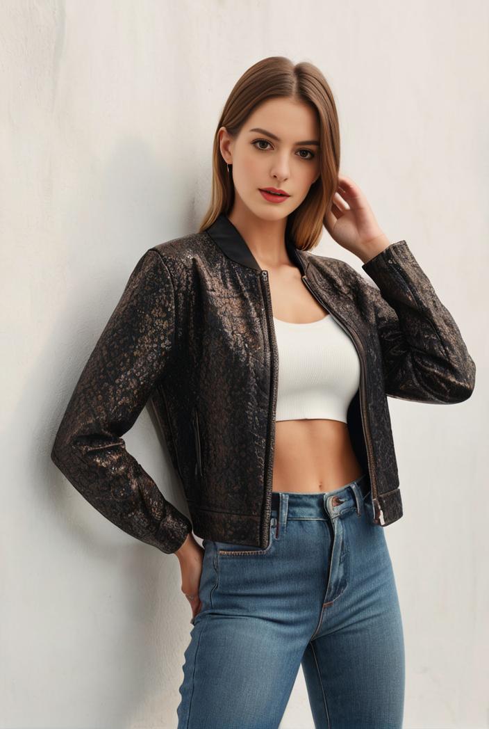 sequin bomber jacket with zipper closure and long sleeves stylish women s outerwear 128772
