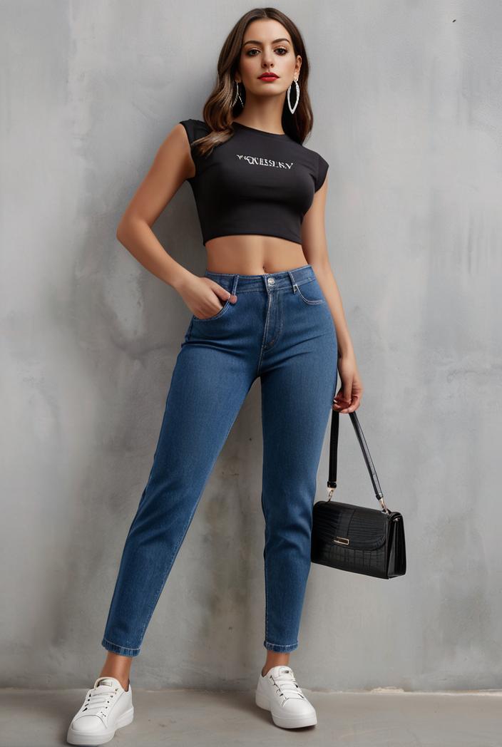 slim fit drawstring denim jeans with elastic waist for women 131734