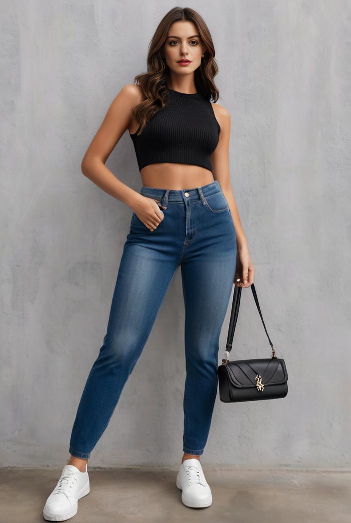 slim fit drawstring denim jeans with elastic waist for women 131735