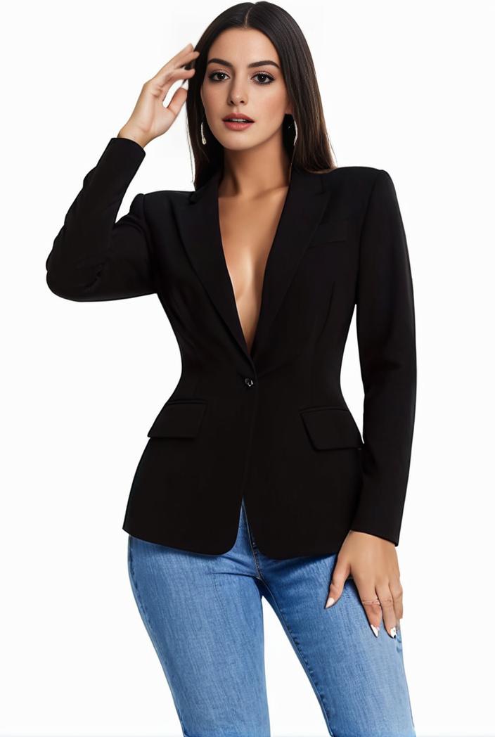 solid blazer with tie back and casual lapel long sleeve outerwear for women 131787