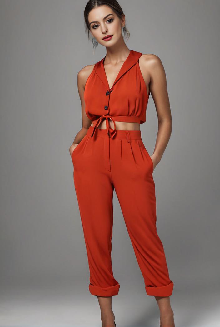 stylish sleeveless jumpsuit with tie waist and flap pockets for women 134264