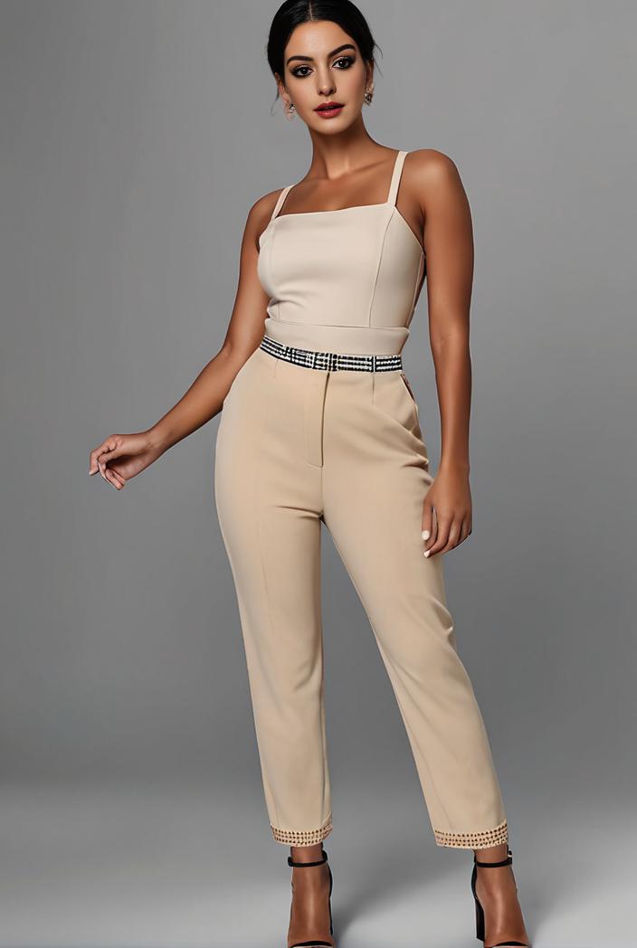 stylish sleeveless jumpsuit with tie waist and flap pockets for women 134275