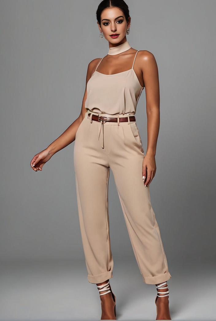 stylish sleeveless jumpsuit with tie waist and flap pockets for women 134276