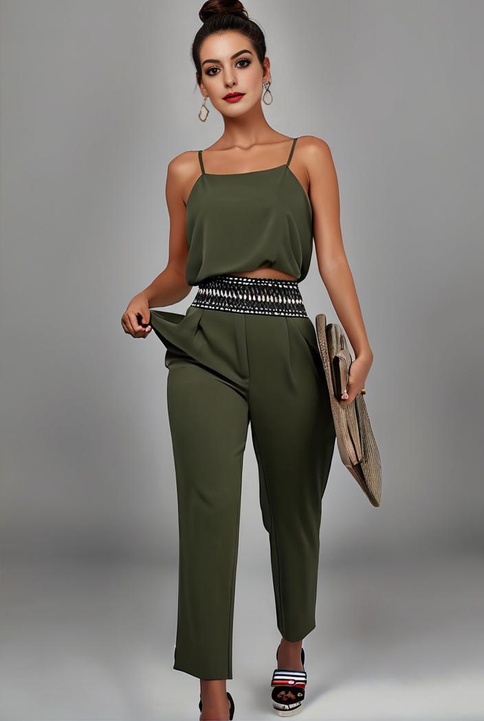 stylish sleeveless jumpsuit with tie waist and flap pockets for women 134277