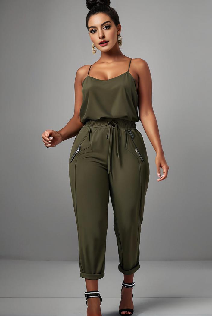 stylish sleeveless jumpsuit with tie waist and flap pockets for women 134281