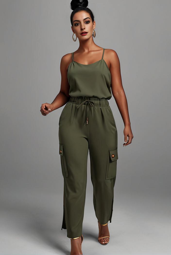 stylish sleeveless jumpsuit with tie waist and flap pockets for women 134283