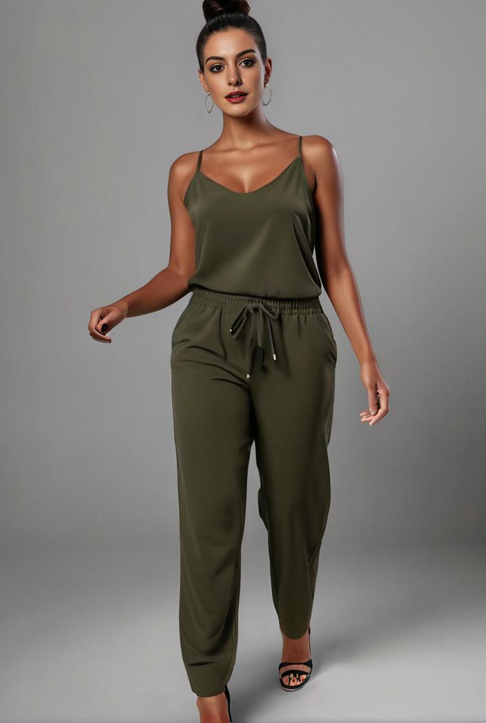stylish sleeveless jumpsuit with tie waist and flap pockets for women 134284