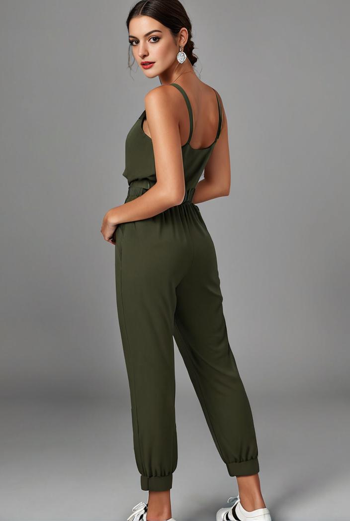 stylish sleeveless jumpsuit with tie waist and flap pockets for women 134285