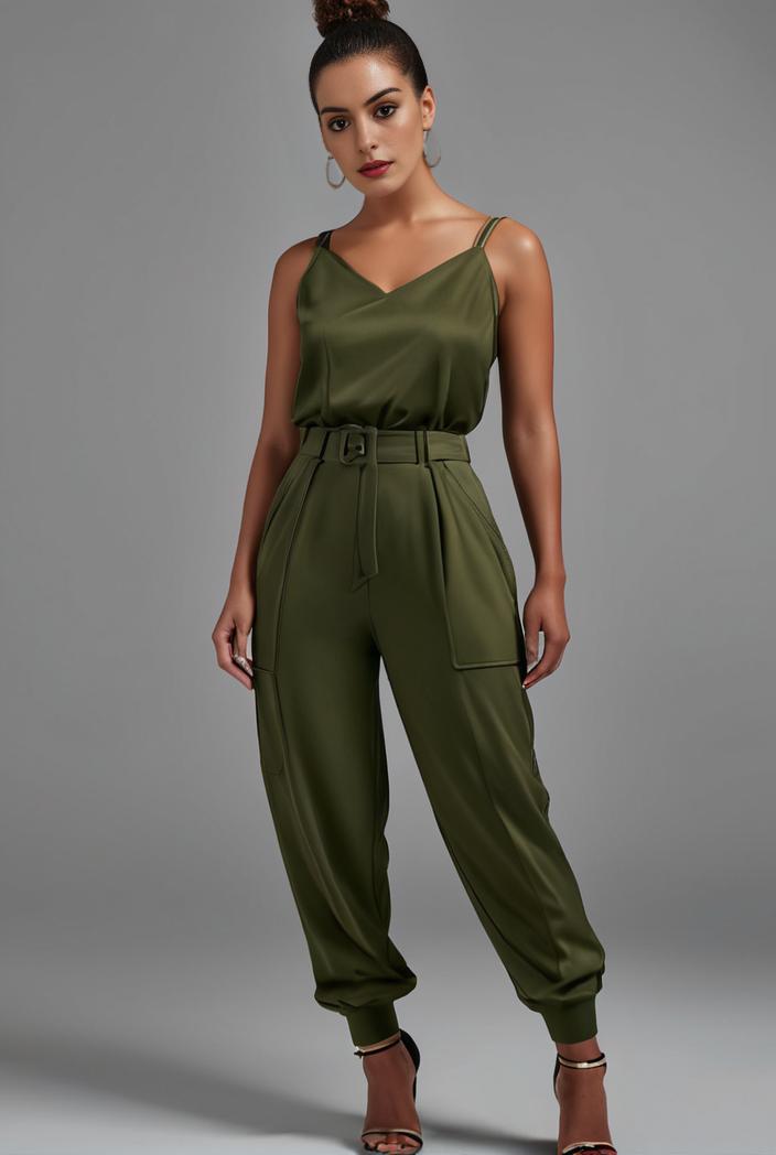 stylish sleeveless jumpsuit with tie waist and flap pockets for women 134295