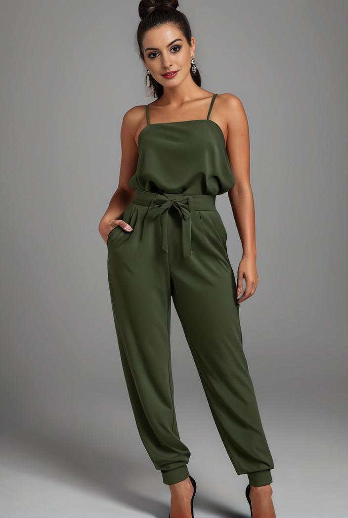 stylish sleeveless jumpsuit with tie waist and flap pockets for women 134296