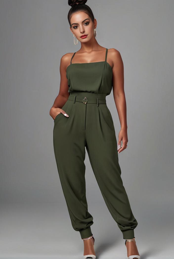 stylish sleeveless jumpsuit with tie waist and flap pockets for women 134298
