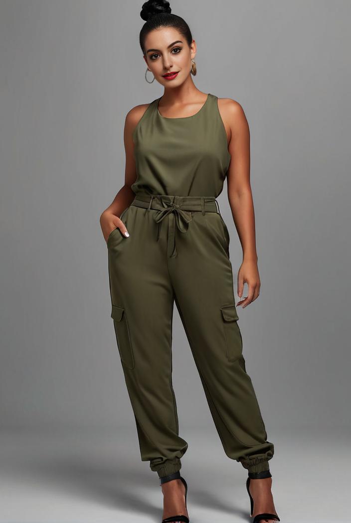 stylish sleeveless jumpsuit with tie waist and flap pockets for women 134299