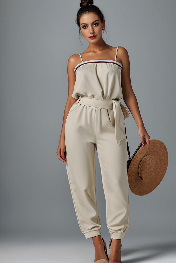 stylish sleeveless jumpsuit with tie waist and flap pockets for women 134304