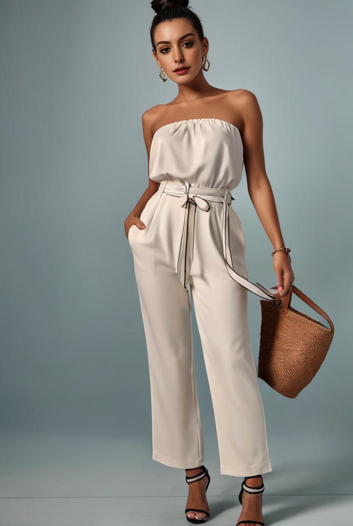 stylish sleeveless jumpsuit with tie waist and flap pockets for women 134305