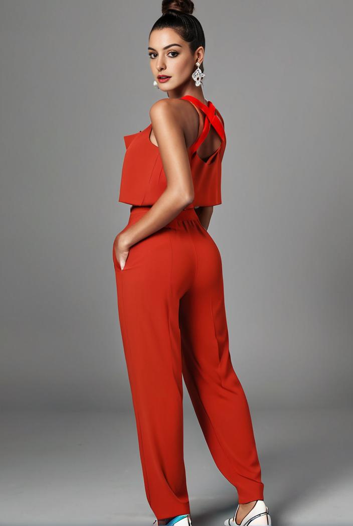 stylish sleeveless jumpsuit with tie waist and flap pockets for women 134309
