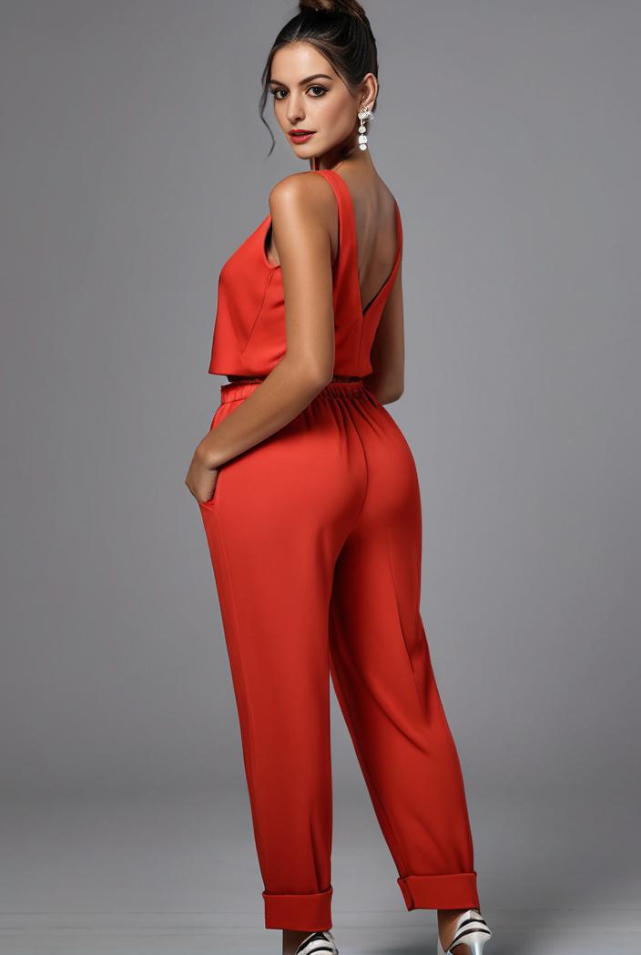 stylish sleeveless jumpsuit with tie waist and flap pockets for women 134310