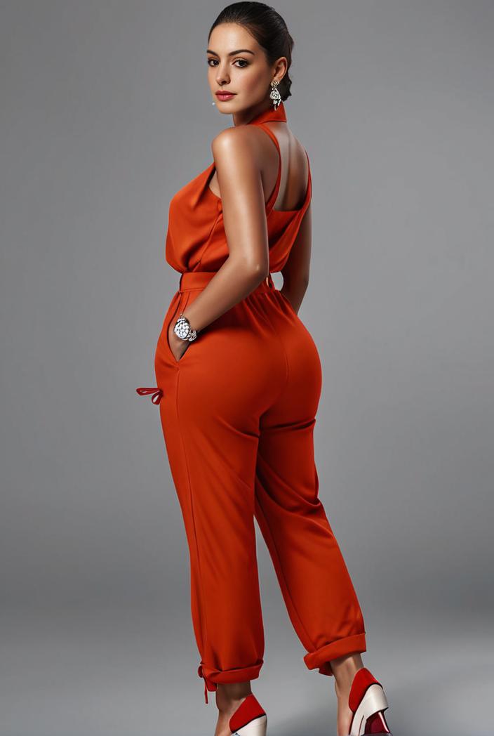stylish sleeveless jumpsuit with tie waist and flap pockets for women 134311