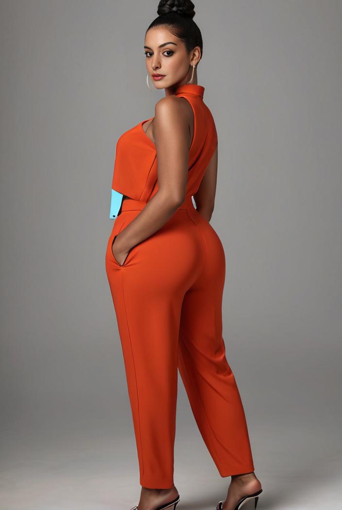 stylish sleeveless jumpsuit with tie waist and flap pockets for women 134312