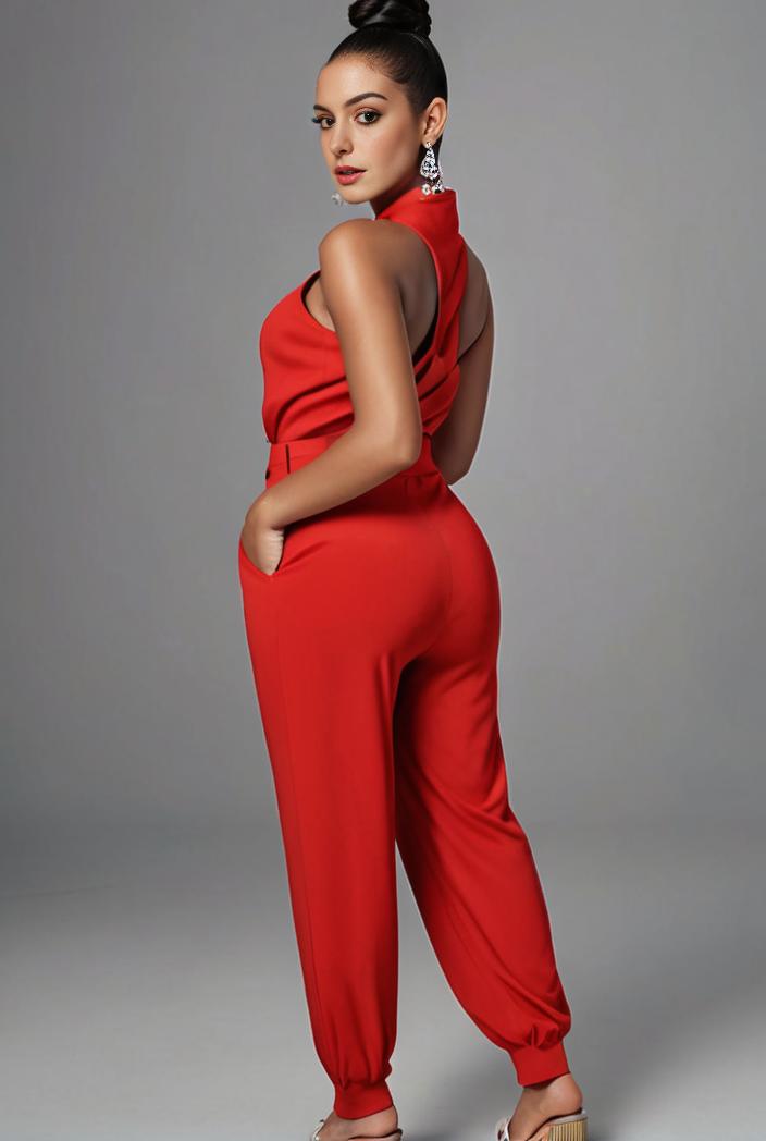 stylish sleeveless jumpsuit with tie waist and flap pockets for women 134314