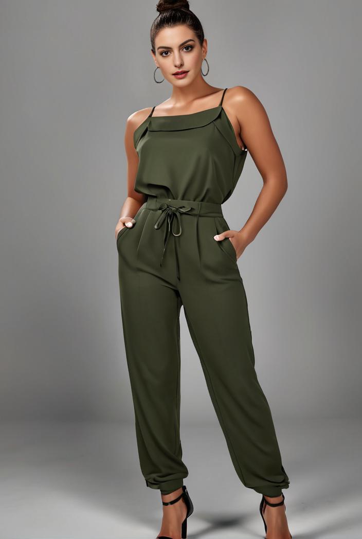 stylish sleeveless jumpsuit with tie waist and flap pockets for women 134317