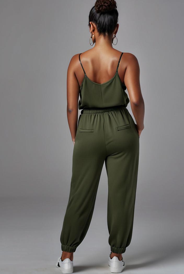 stylish sleeveless jumpsuit with tie waist and flap pockets for women 134334