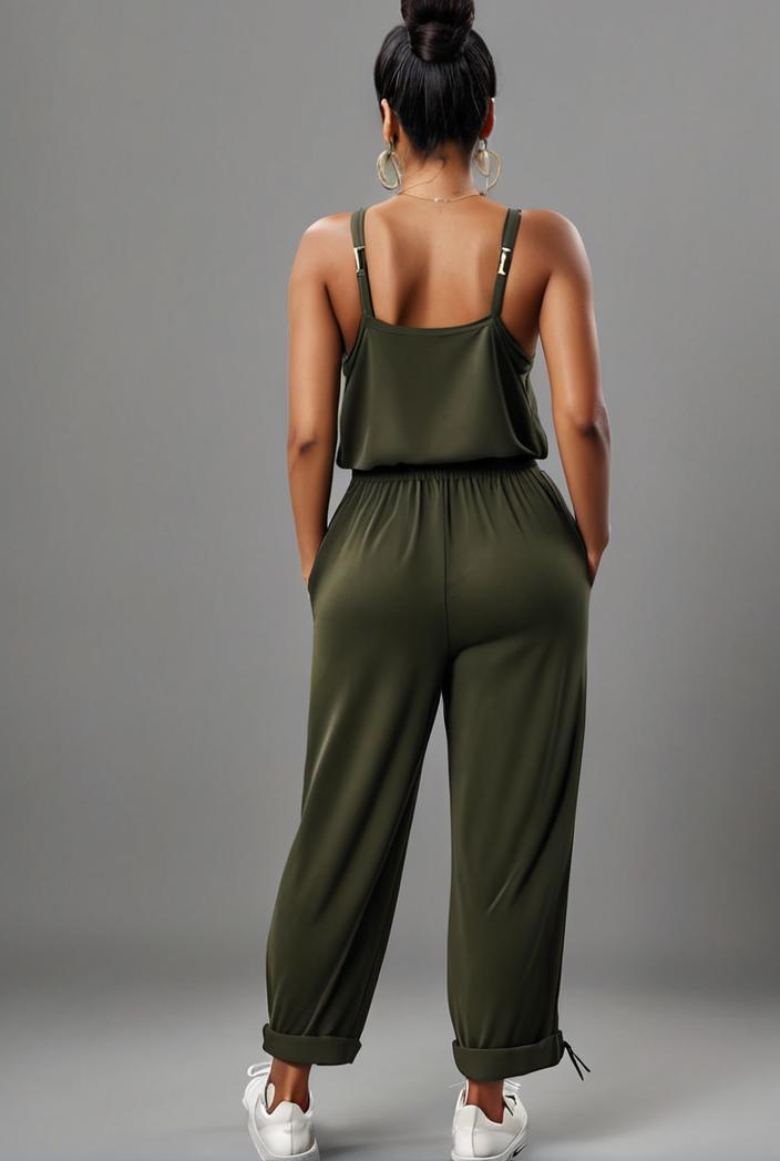 stylish sleeveless jumpsuit with tie waist and flap pockets for women 134340