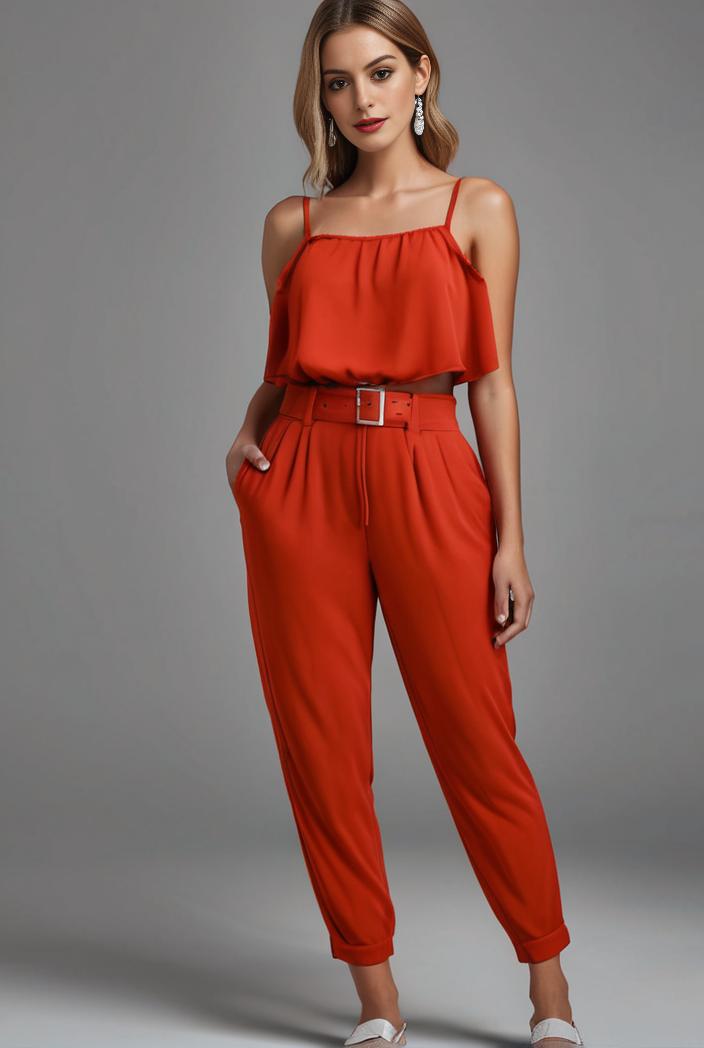 stylish sleeveless jumpsuit with tie waist and flap pockets for women 134343