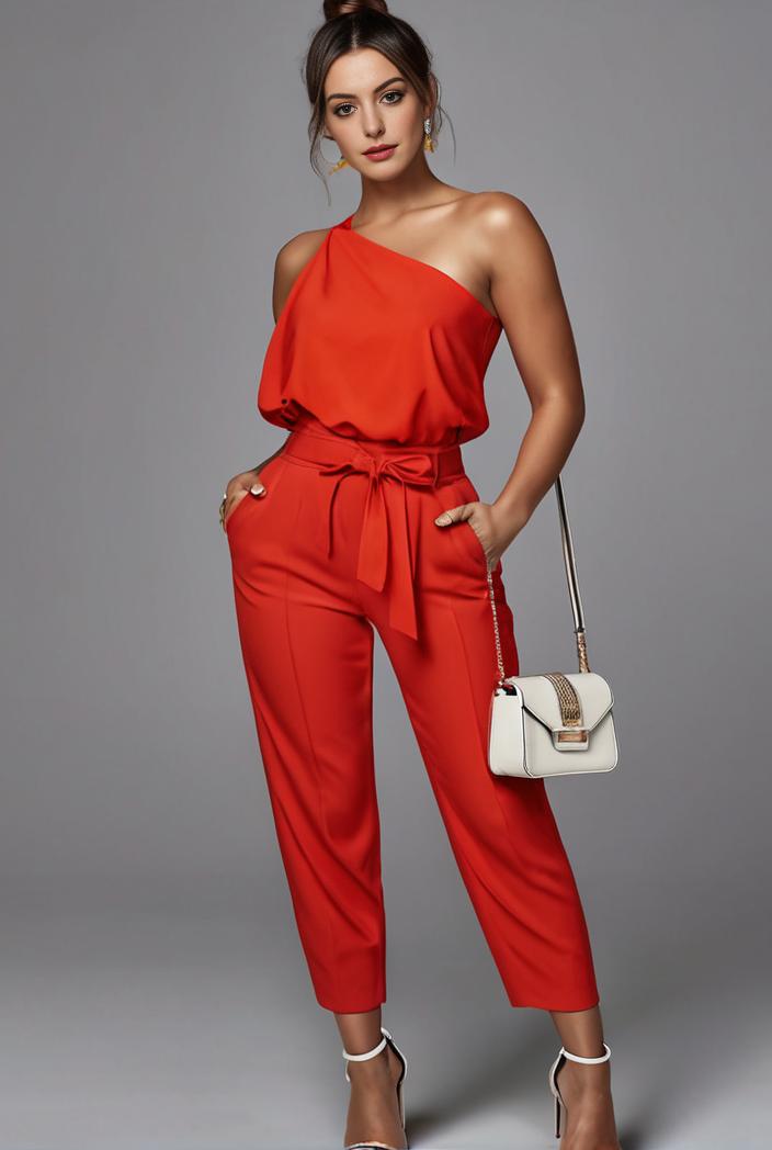 stylish sleeveless jumpsuit with tie waist and flap pockets for women 134350