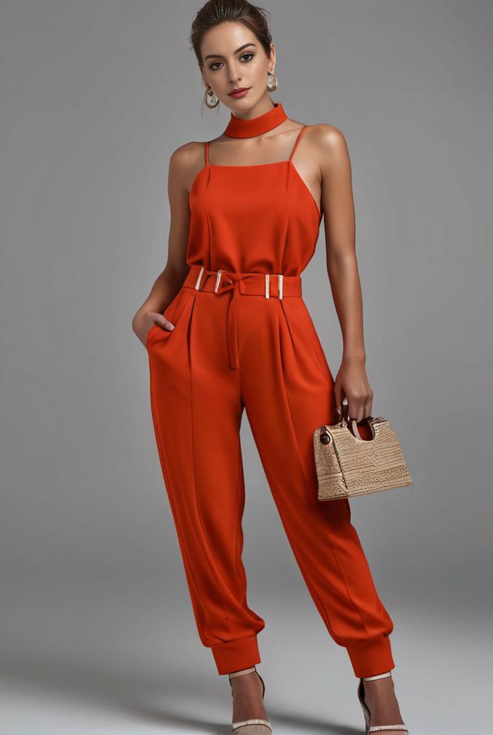stylish sleeveless jumpsuit with tie waist and flap pockets for women 134351