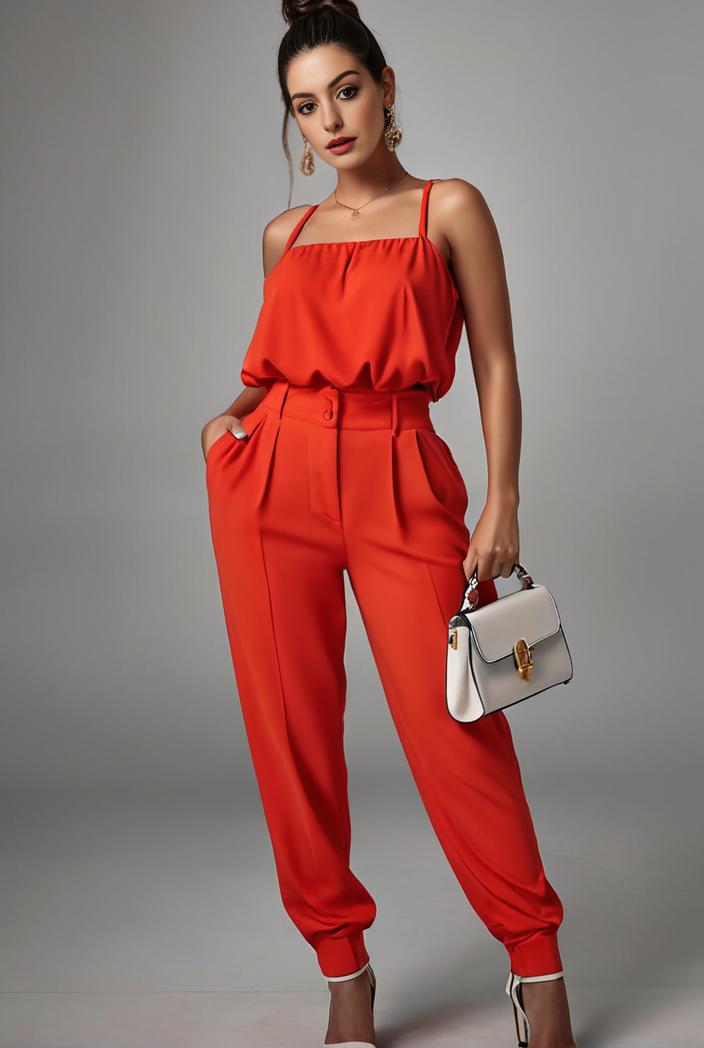 stylish sleeveless jumpsuit with tie waist and flap pockets for women 134353