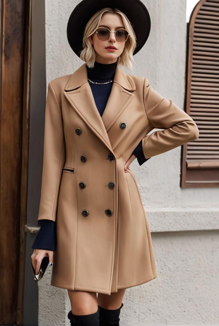 stylish women s winter overcoat with double breasted lapels and thermal lining 134651