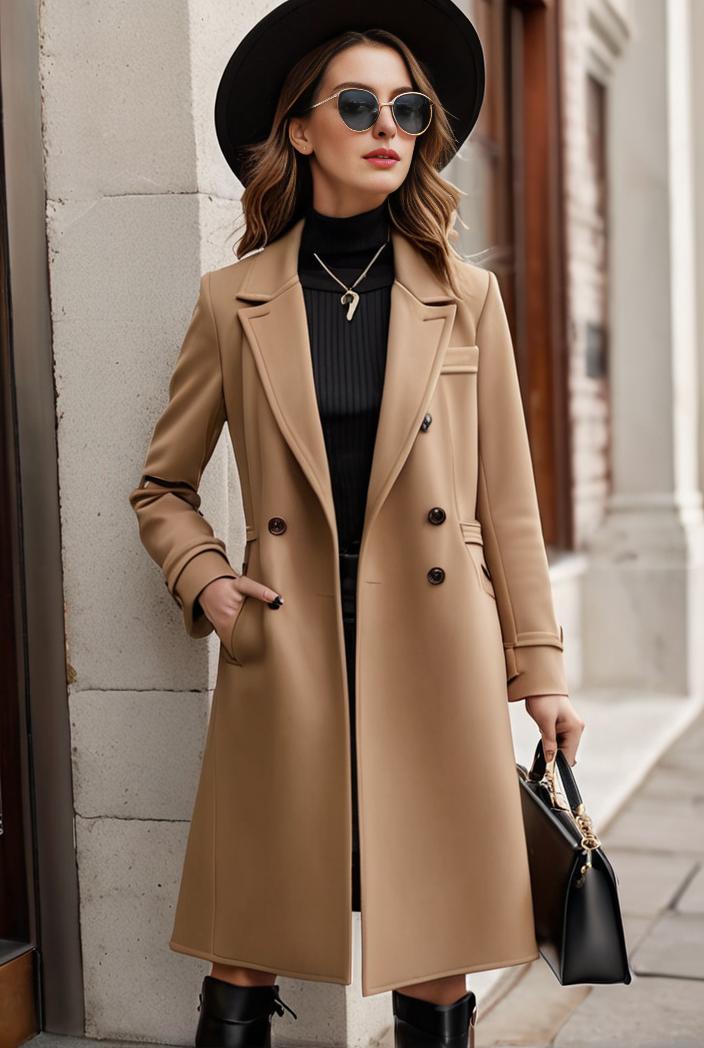 stylish women s winter overcoat with double breasted lapels and thermal lining 134653