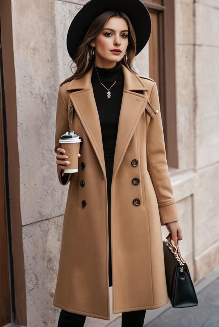 stylish women s winter overcoat with double breasted lapels and thermal lining 134654
