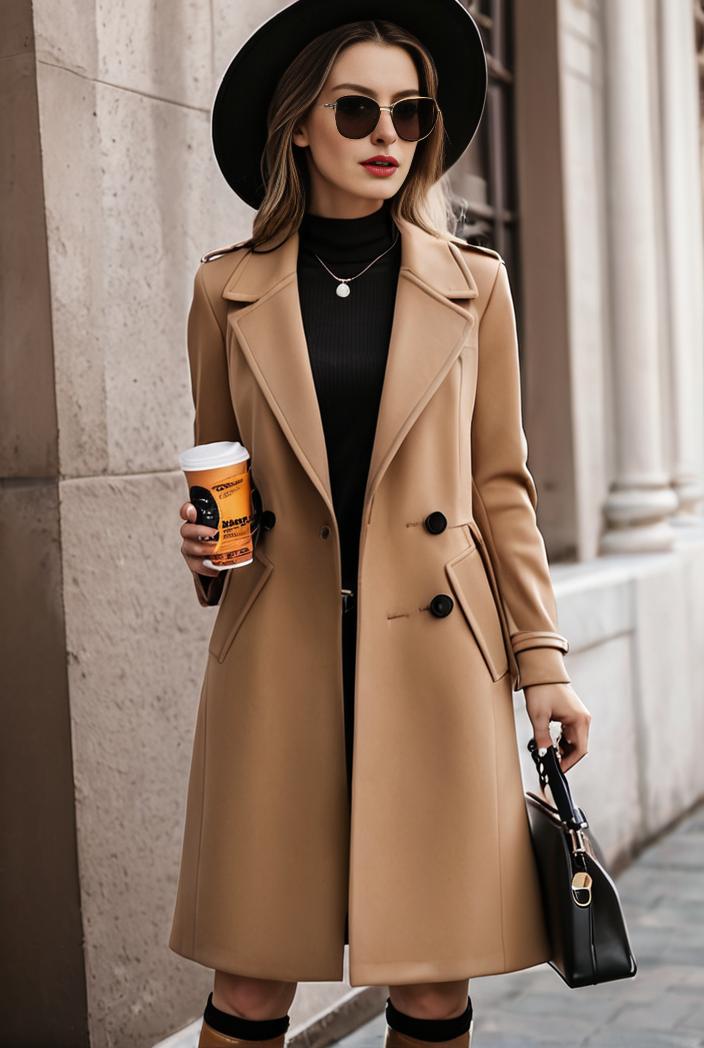 stylish women s winter overcoat with double breasted lapels and thermal lining 134655