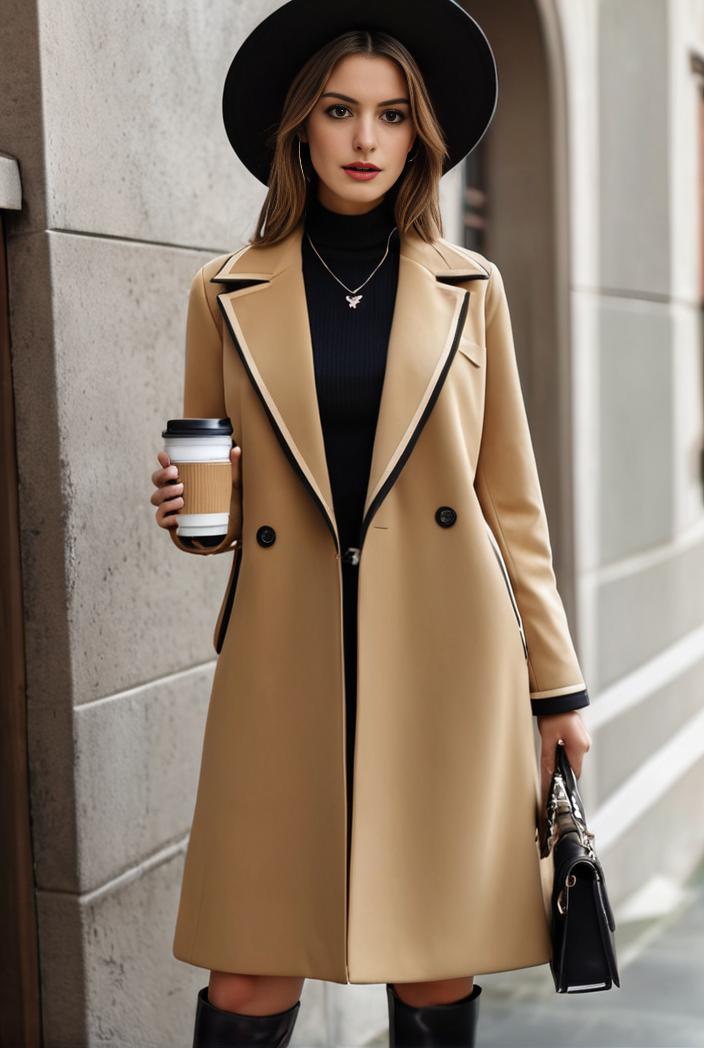 stylish women s winter overcoat with double breasted lapels and thermal lining 134656
