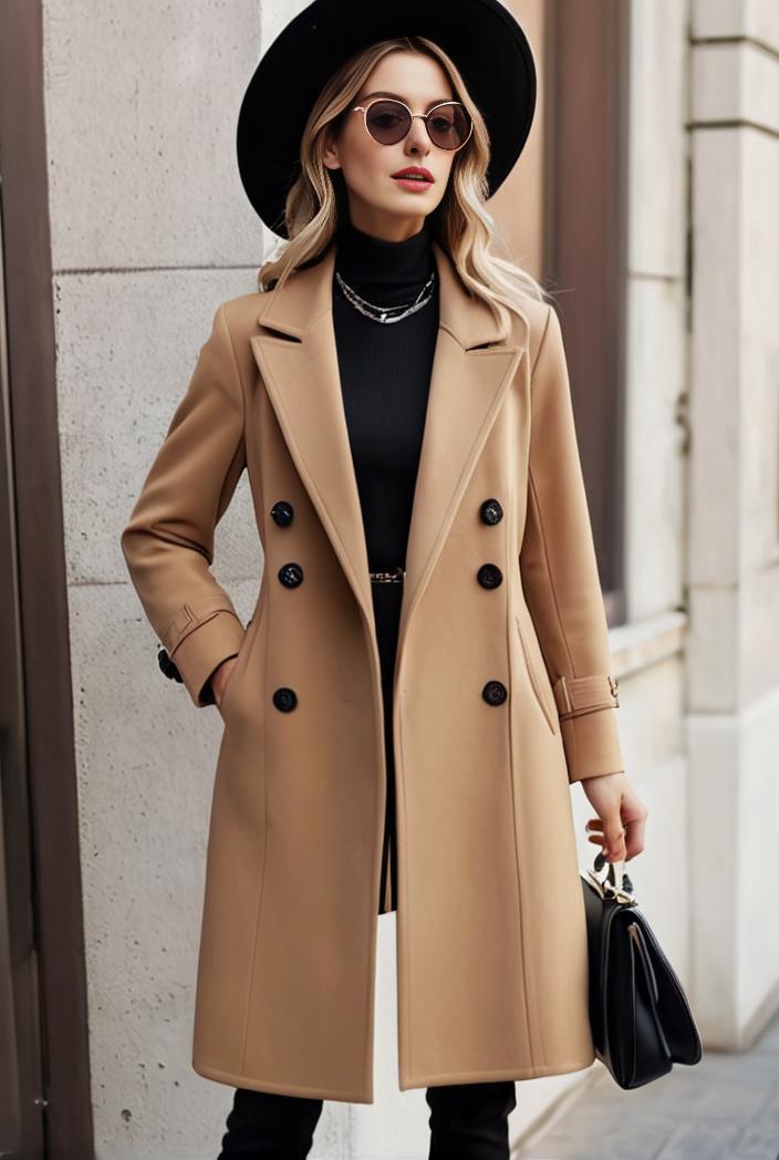 stylish women s winter overcoat with double breasted lapels and thermal lining 134658
