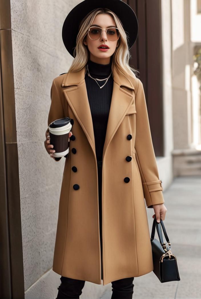 stylish women s winter overcoat with double breasted lapels and thermal lining 134659