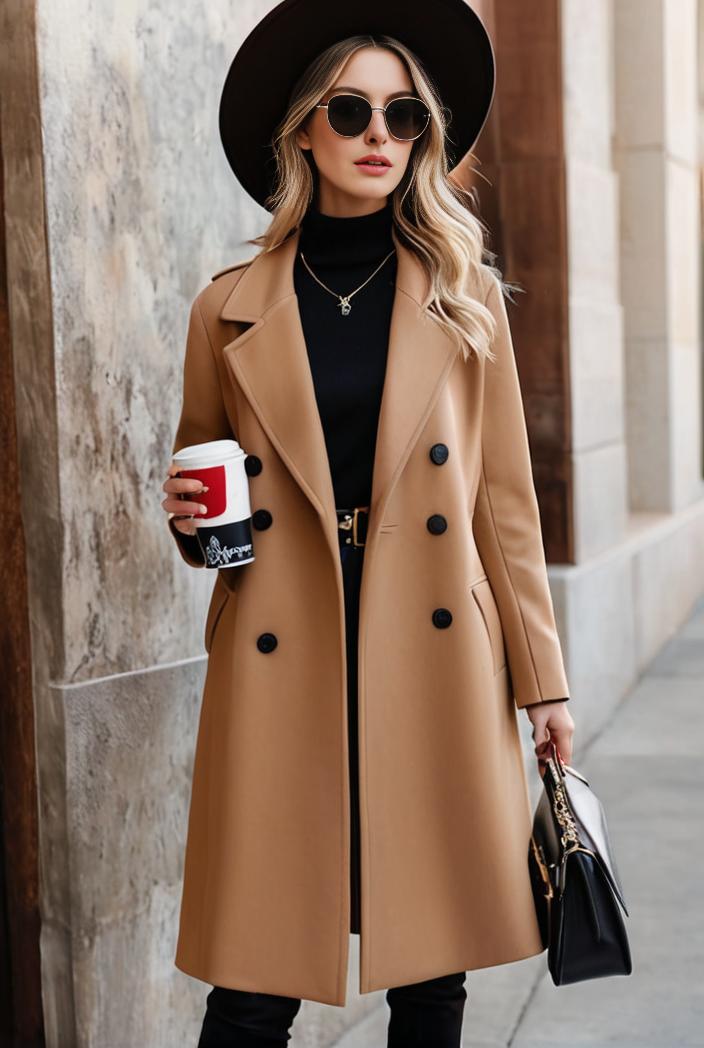 stylish women s winter overcoat with double breasted lapels and thermal lining 134660