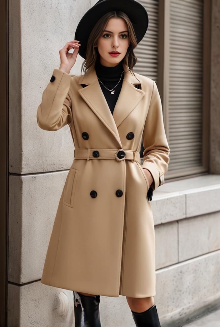 stylish women s winter overcoat with double breasted lapels and thermal lining 134664