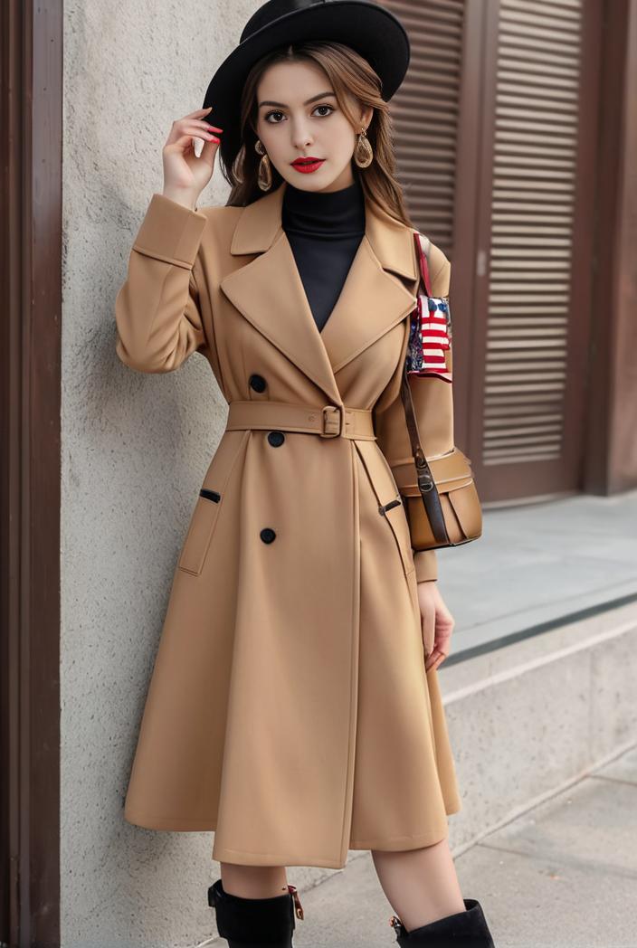 stylish women s winter overcoat with double breasted lapels and thermal lining 134667