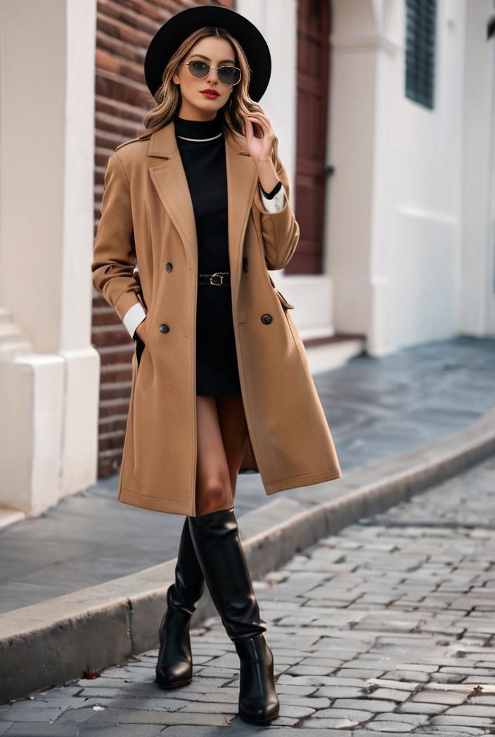 stylish women s winter overcoat with double breasted lapels and thermal lining 134687