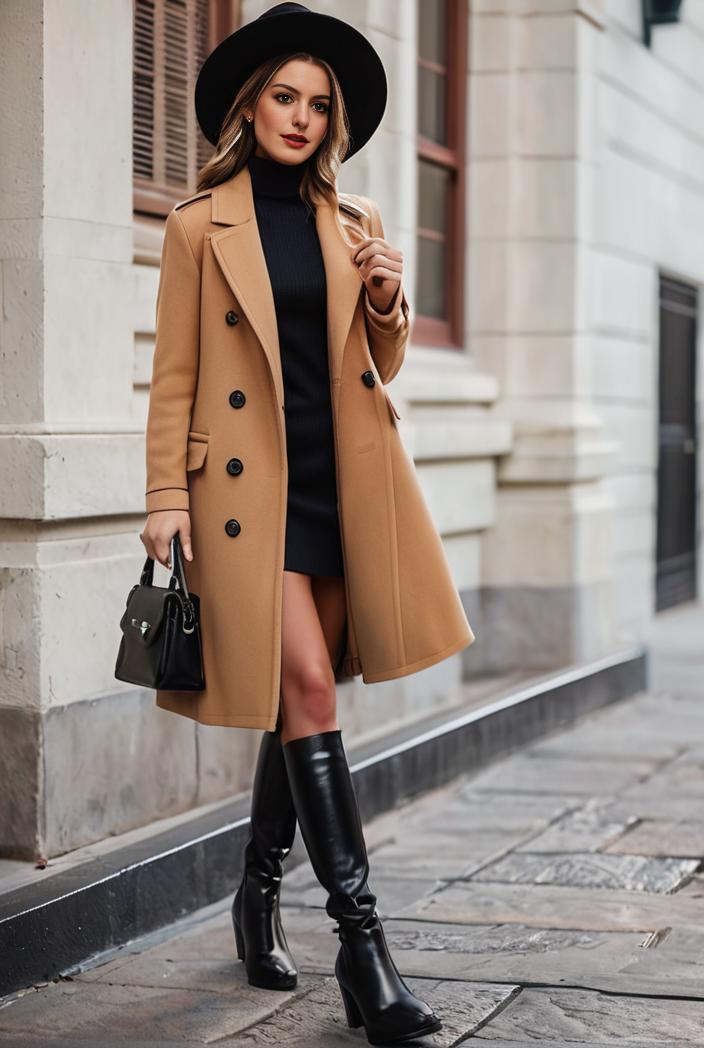 stylish women s winter overcoat with double breasted lapels and thermal lining 134689