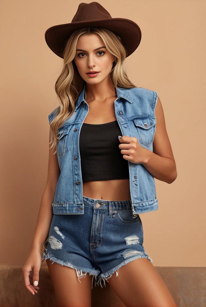 washed denim sleeveless vest with distressed ripped lapel women s denim jacket collection 138270