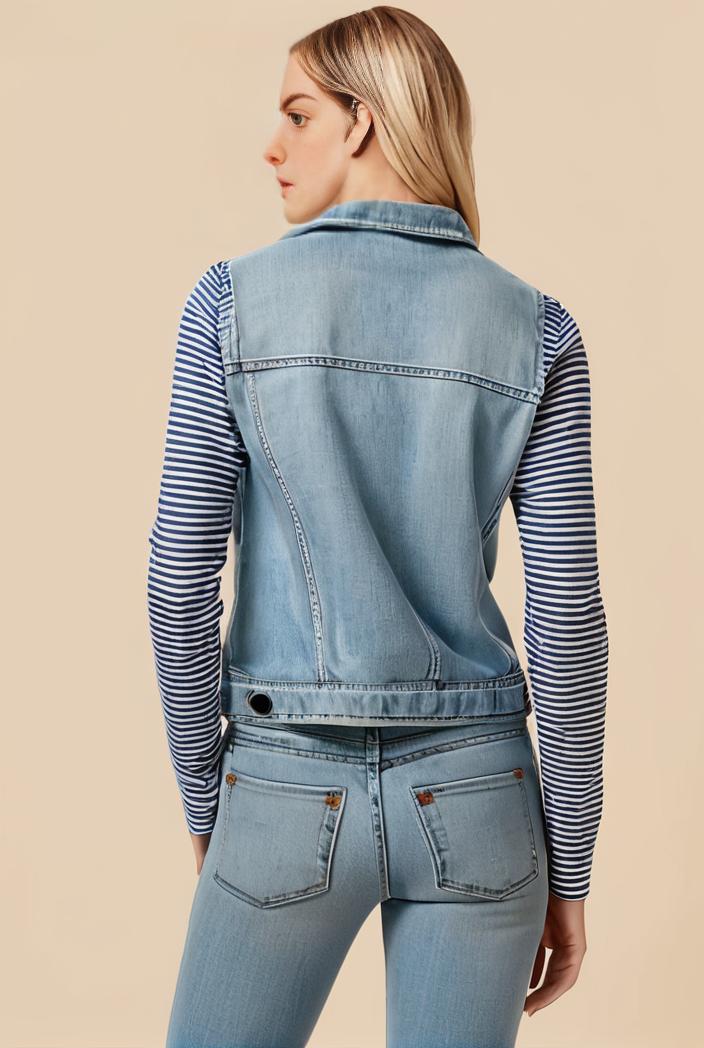 washed denim sleeveless vest with distressed ripped lapel women s denim jacket collection 138285