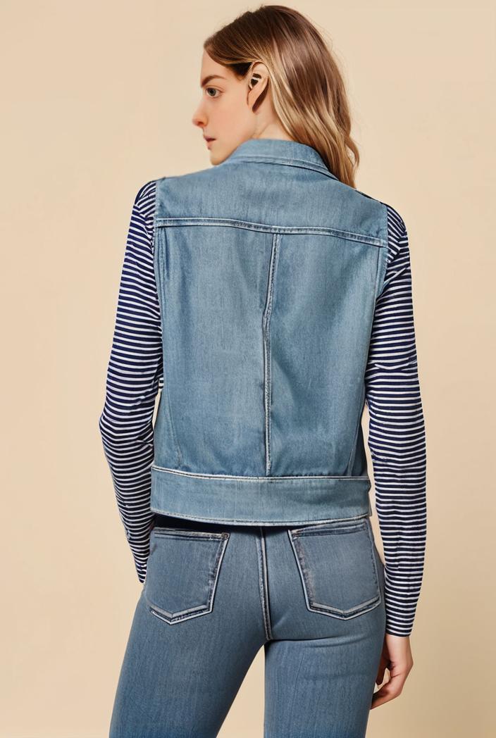 washed denim sleeveless vest with distressed ripped lapel women s denim jacket collection 138286